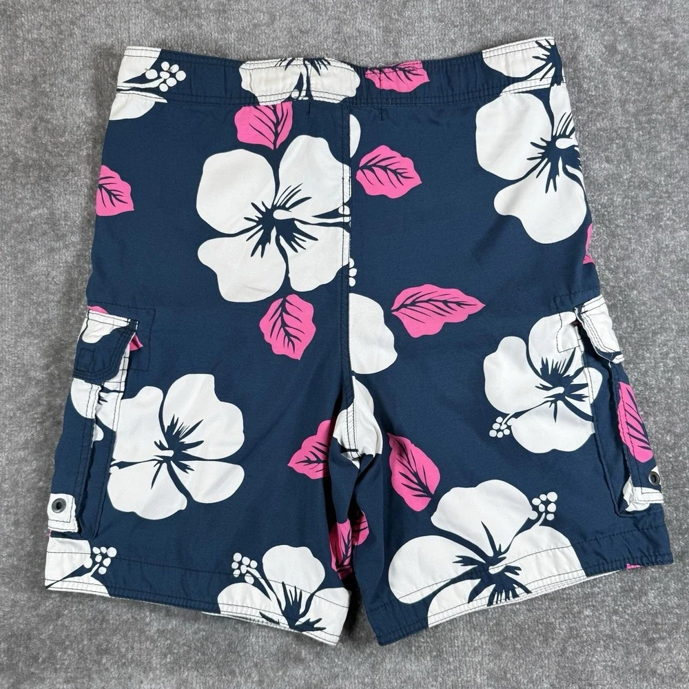 Hollister Swim Trunks Men's Large‎ Blue Floral Hawaiian Hibiscus Board Shorts